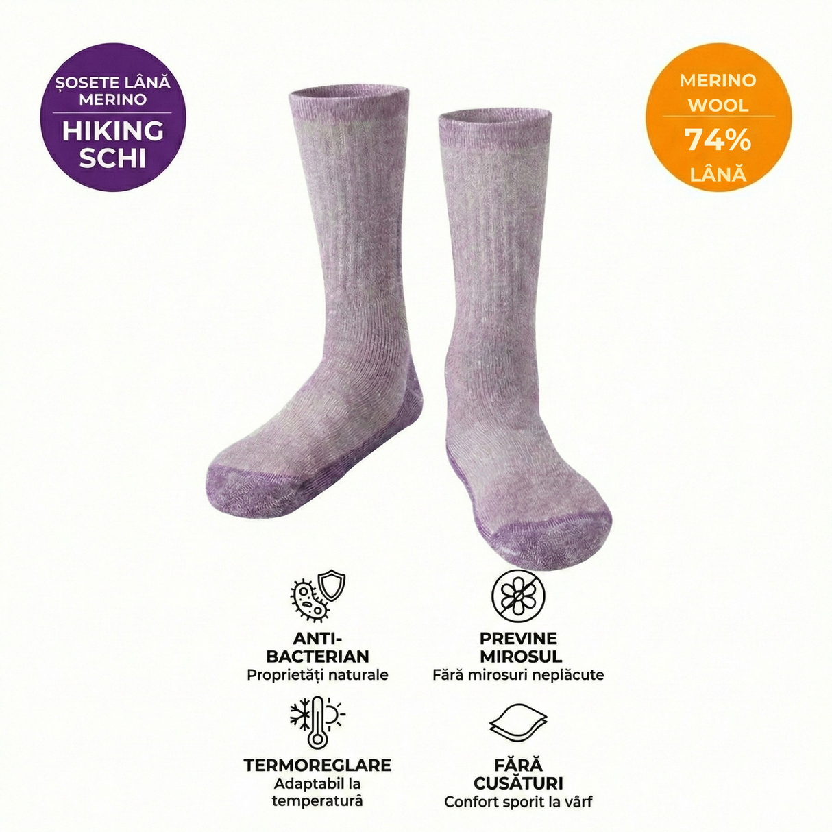 Sosete Ski hikerjoy 74.4% Lana Merino – Termoreglabile, Unisex