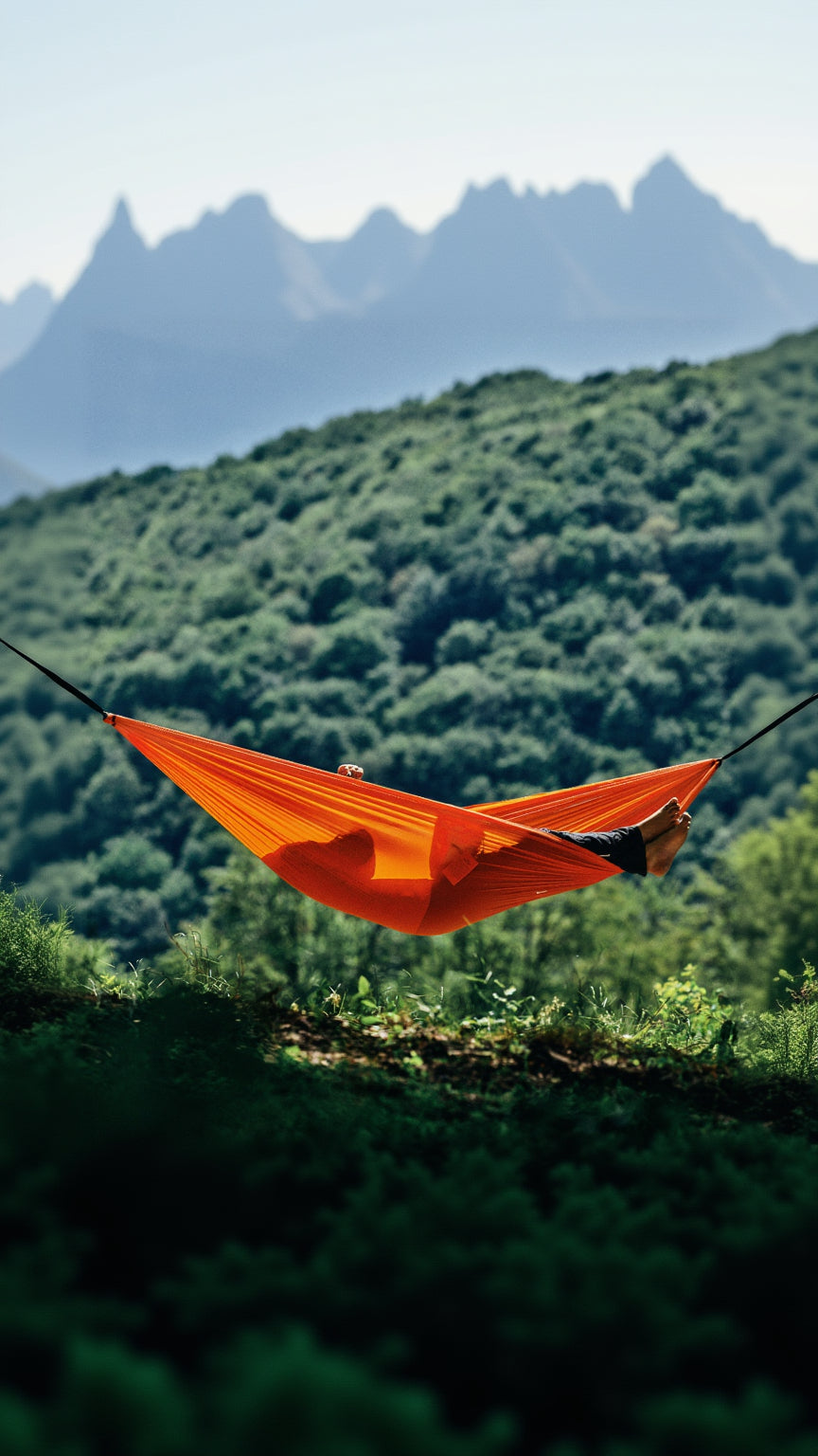 Hamac hikerjoy PRO portocaliu de tip parașută pentru hiking și camping