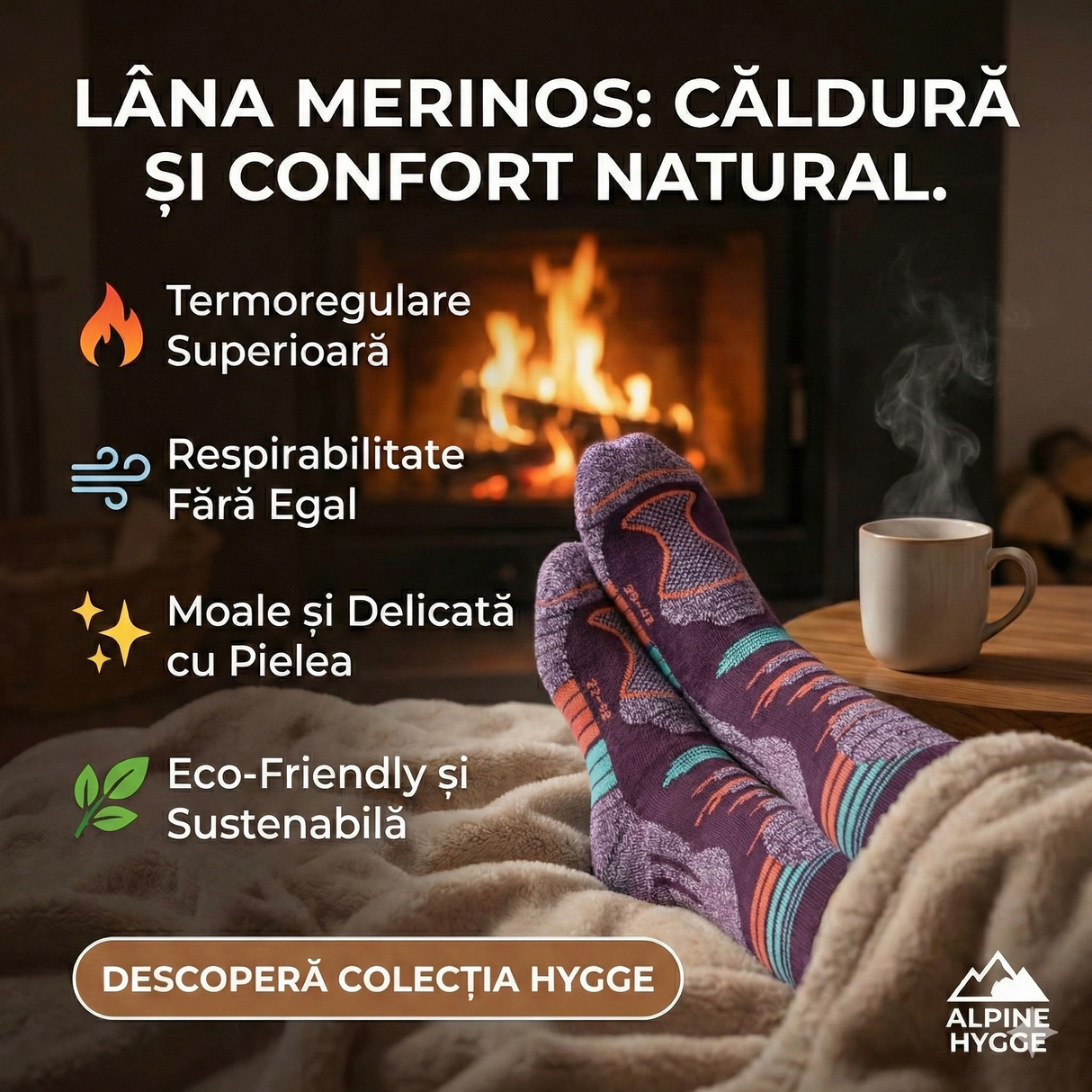 Sosete Schi/Snowboard Premium Lână Merinos. Compresie Gradată, Amortizare Șocuri, Anti-Miros. Mov.Marime M (35 - 38)