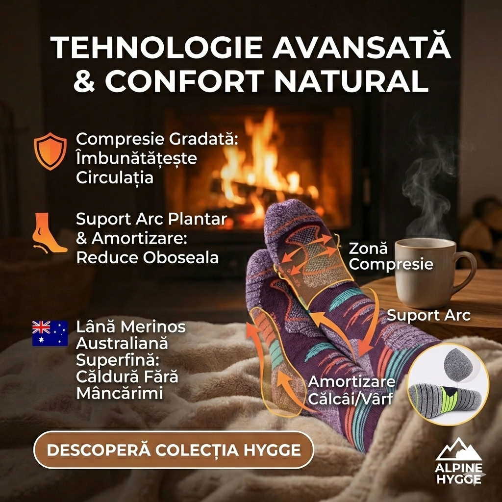 Sosete Schi/Snowboard Premium Lână Merinos. Compresie Gradată, Amortizare Șocuri, Anti-Miros. Mov.Marime M (35 - 38)