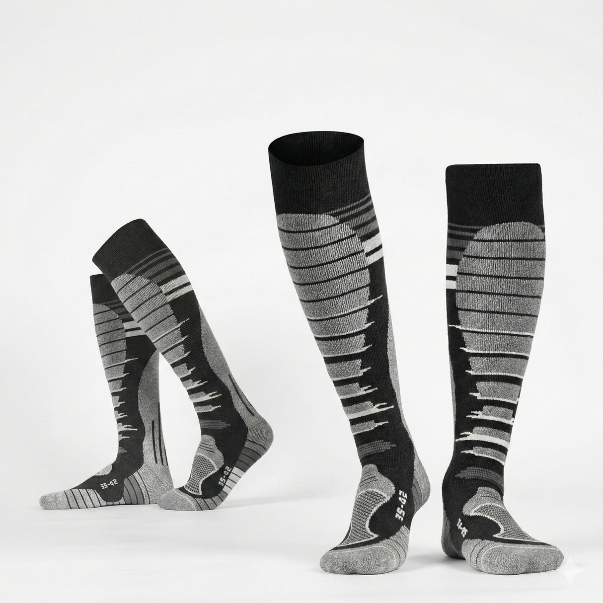 Sosete Schi/Snowboard Premium Lână Merinos. Compresie Gradată, Amortizare Șocuri, Anti-Miros. gei/negru.Marime L (39 - 43)