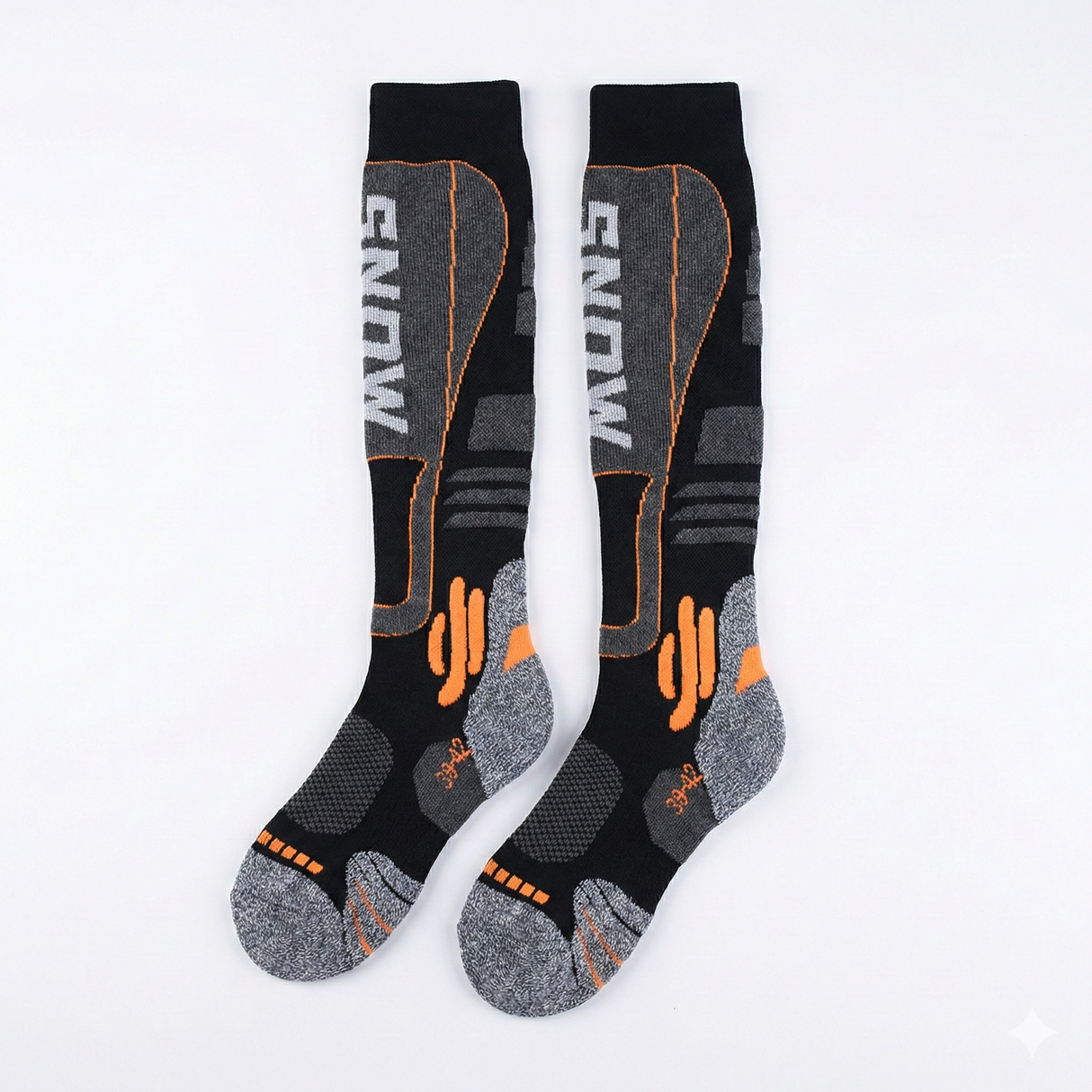 Sosete Ski/snowboard Tehnice 30% Lână merino"SNOW" - Termice & Ergonomice, Unisex (Negru/Portocaliu)