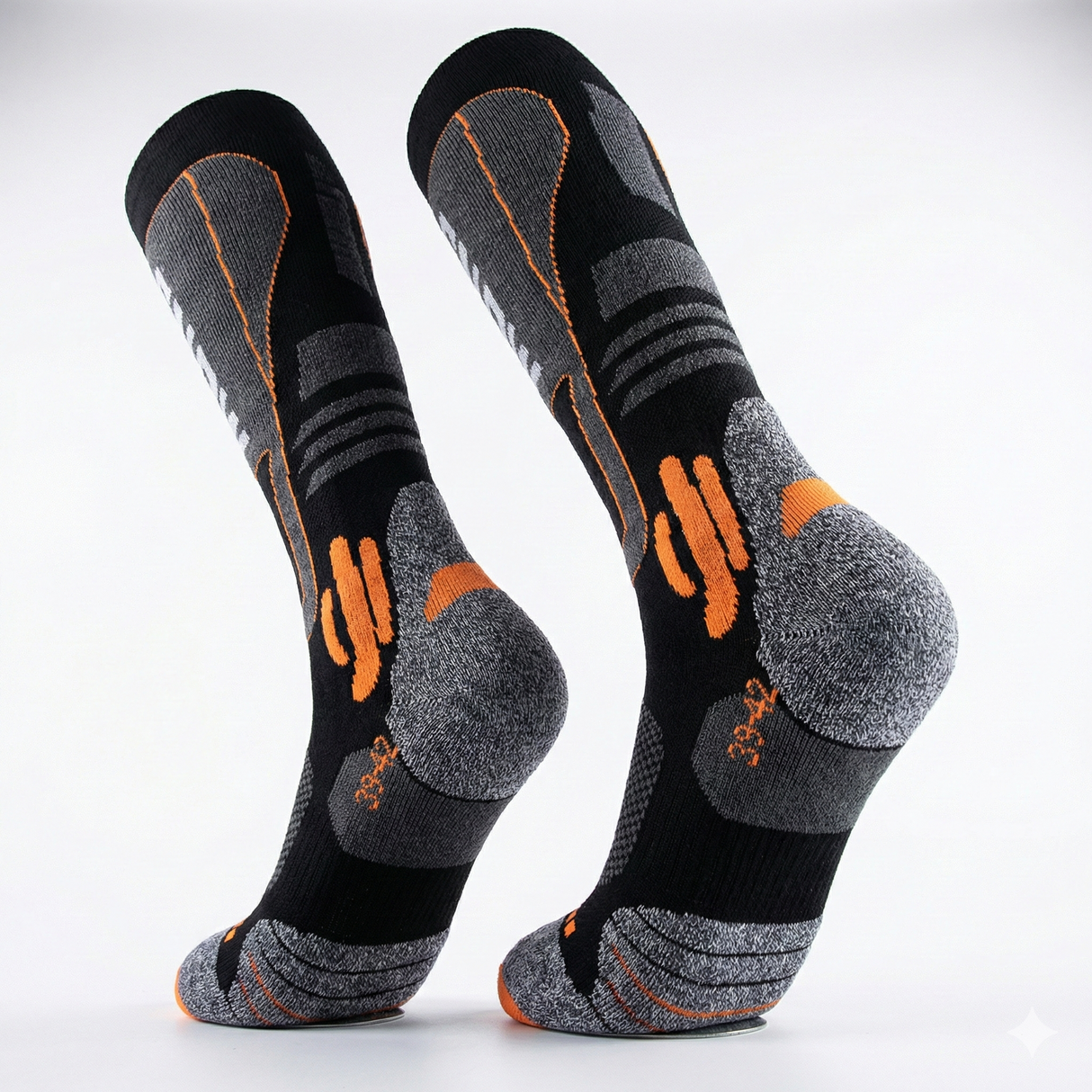 Sosete Ski/snowboard Tehnice 30% Lână merino"SNOW" - Termice & Ergonomice, Unisex (Negru/Portocaliu)