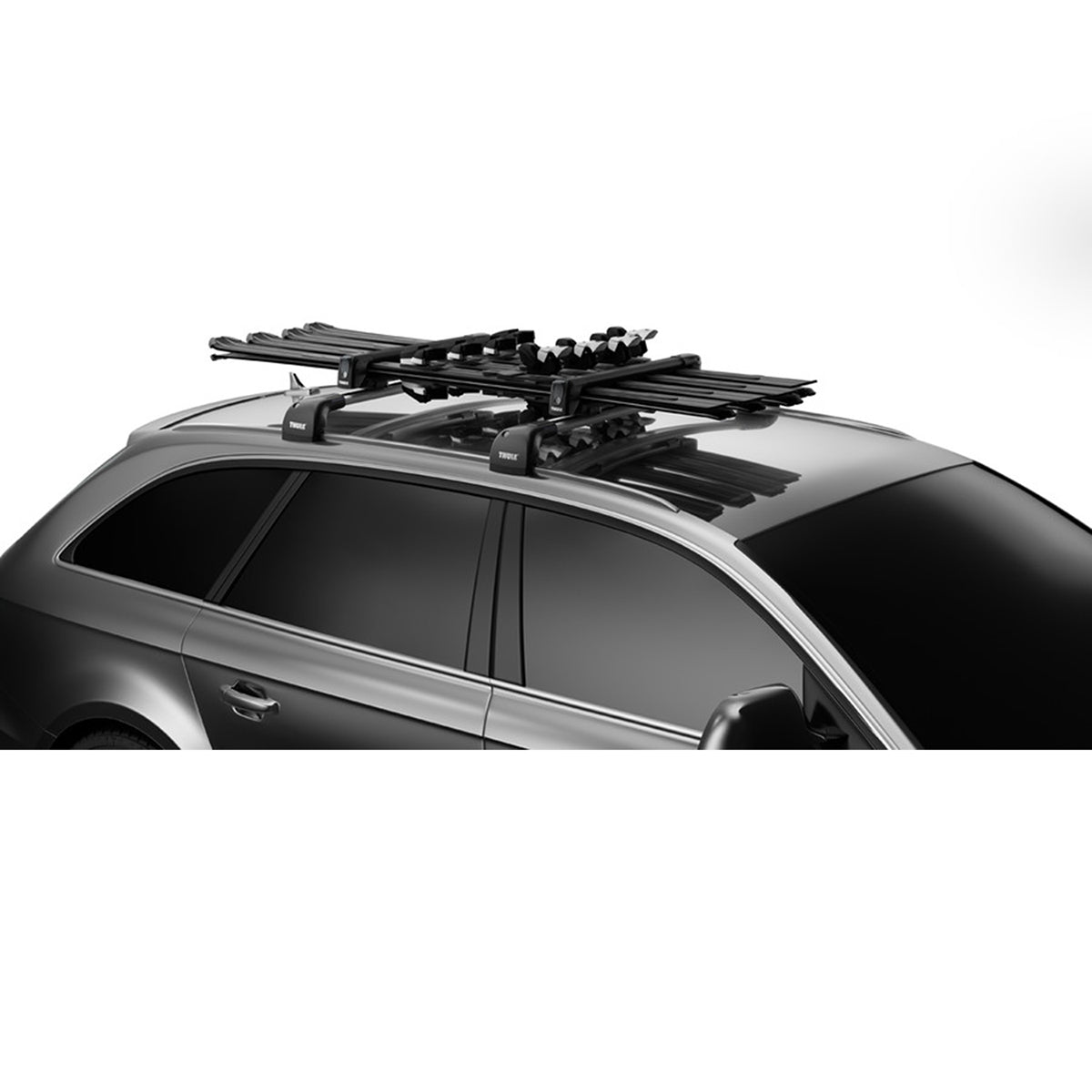 Suport 4 perechi schiuri Thule SnowPack 7324 negru cu prindere pe bare transversale aluminiu cu profil T
