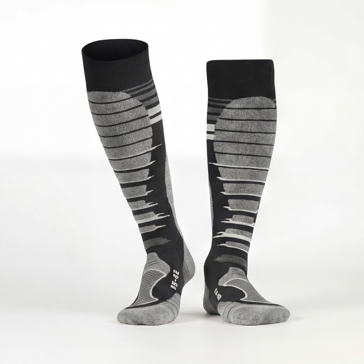 Sosete Schi/Snowboard Premium Lână Merinos. Compresie Gradată, Amortizare Șocuri, Anti-Miros. gei/negru.Marime L (39 - 43)