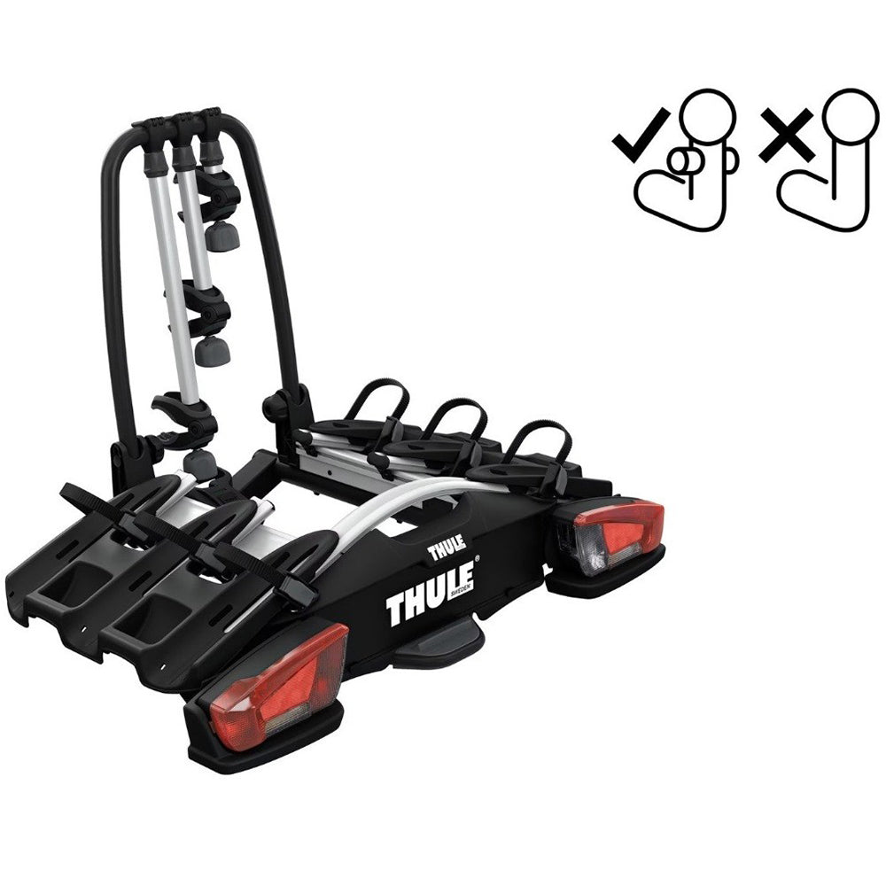 Suport pentru 3 biciclete, Thule VeloCompact F cu prindere pe carligul de remorcare de tip FIX4BIKE