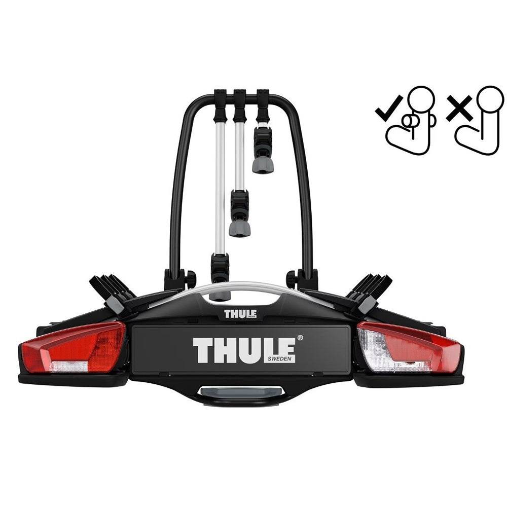 Suport pentru 3 biciclete, Thule VeloCompact F cu prindere pe carligul de remorcare de tip FIX4BIKE