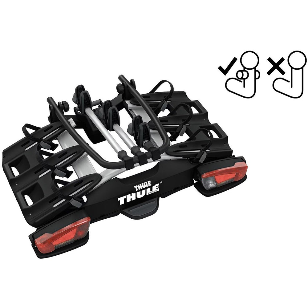 Suport pentru 3 biciclete, Thule VeloCompact F cu prindere pe carligul de remorcare de tip FIX4BIKE