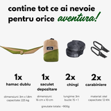 Hamac dublu hikerjoy olive sand, set complet: 300 x 180 cm, 225 kg, săculeț, chingi și carabiniere