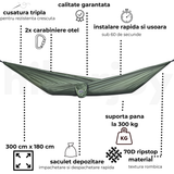 Hamac hikerjoy PRO green army, caracteristici: 300 x 180 cm, 300 kg, ripstop 70D cu textură rombică