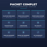 Pachet complet SUP: padelă, pompă, scaun kayak, sac uscat, leash, rucsac, kit reparații