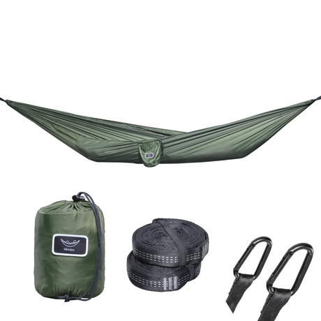 Hamac hikerjoy PRO green army, set complet cu săculeț, chingi și carabiniere
