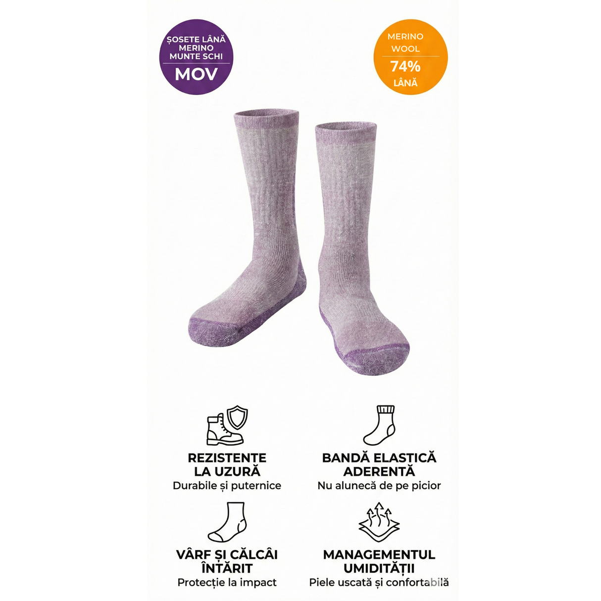 Sosete Ski hikerjoy 74.4% Lana Merino – Termoreglabile, Unisex