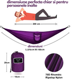 Hamac hikerjoy PRO mov pliat compact în săculeț de transport pentru rucsac