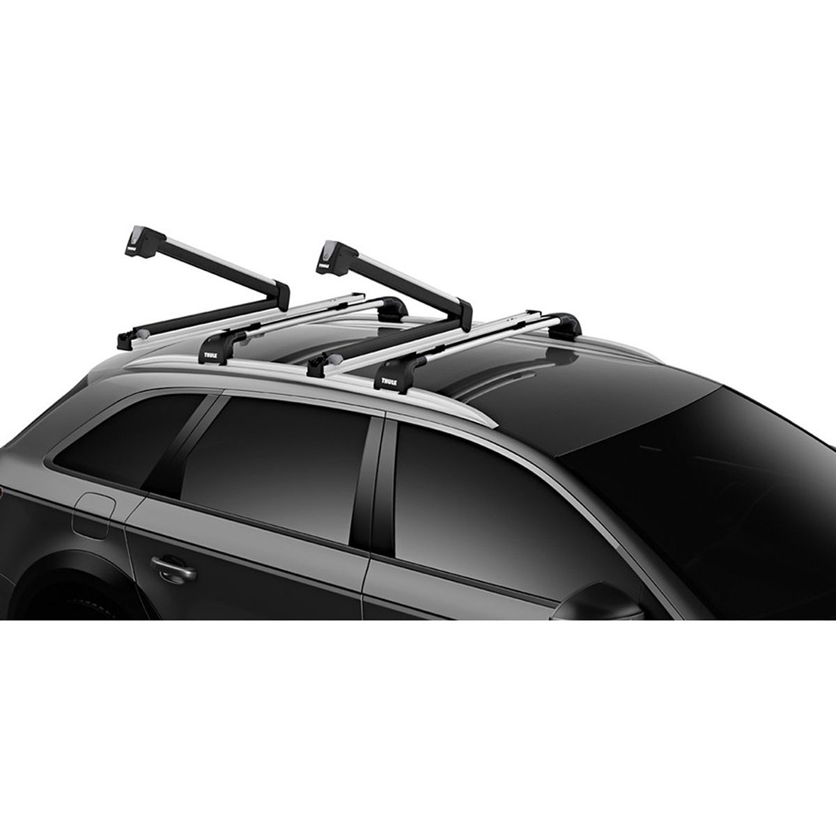 Suport 5 perechi schiuri Thule SnowPack Extender 7325 Argintiu cu prindere pe bare transversale aluminiu cu profil T