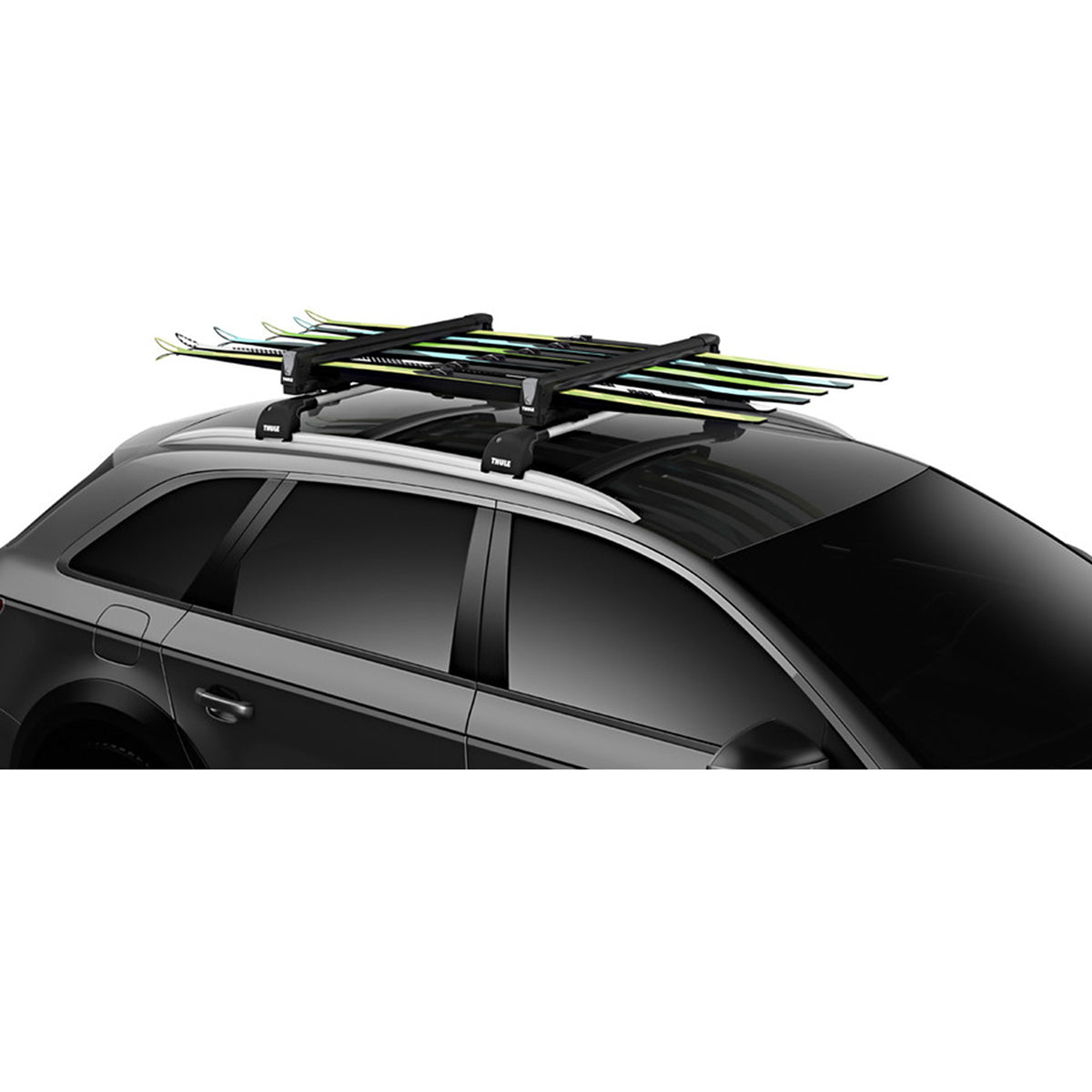 Suport 6 perechi schiuri Thule SnowPack Black 7326 cu prindere pe bare transversale aluminiu cu profil T