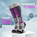 Sosete Ski hikerjoy Femei SNOW – Termice, Ranforsate, Gri/Roz Neon, Marime M