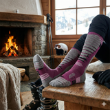 Sosete Schi/Snowboard Premium Lână Merinos. Compresie Gradată, Amortizare Șocuri, Anti-Miros. visiniu .Marime M (35 - 38)