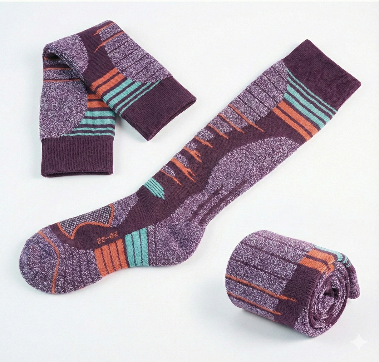 Sosete Schi/Snowboard Premium Lână Merinos. Compresie Gradată, Amortizare Șocuri, Anti-Miros. Mov.Marime M (35 - 38)