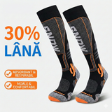 Sosete Ski/snowboard Tehnice 30% Lână  merino"SNOW" - Termice & Ergonomice, Unisex (Negru/Portocaliu)