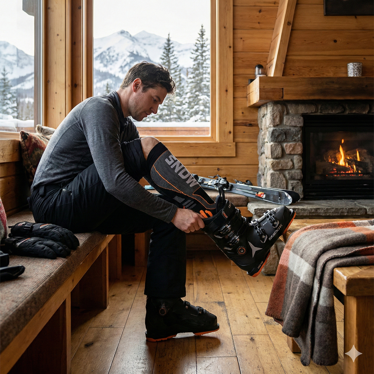 Sosete Ski/snowboard Tehnice 30% Lână  merino"SNOW" - Termice & Ergonomice, Unisex (Negru/Portocaliu)