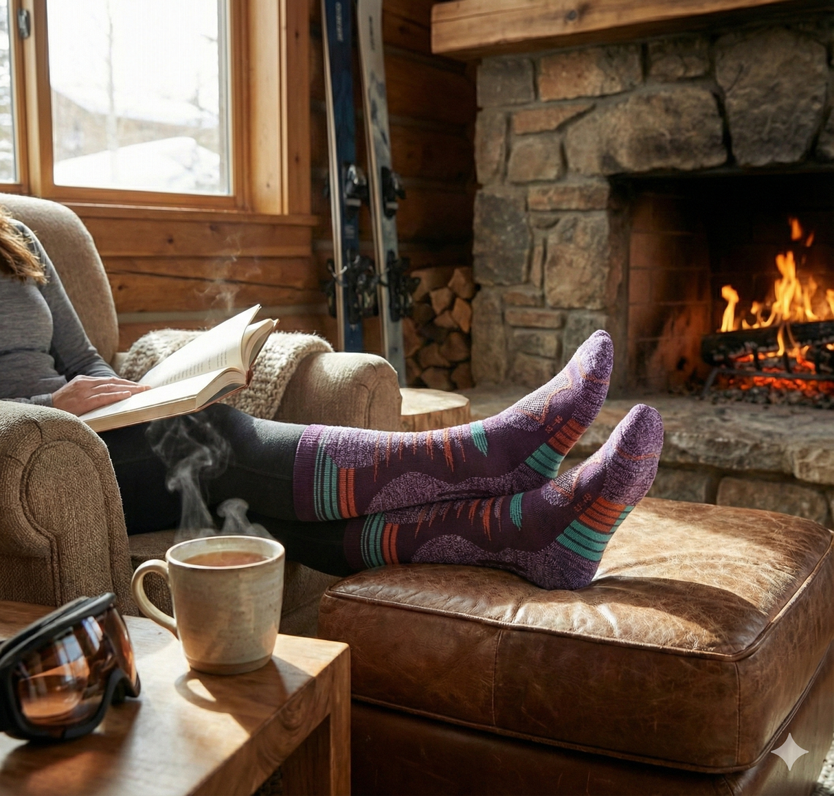 Sosete Schi/Snowboard Premium Lână Merinos. Compresie Gradată, Amortizare Șocuri, Anti-Miros. Mov.Marime M (35 - 38)