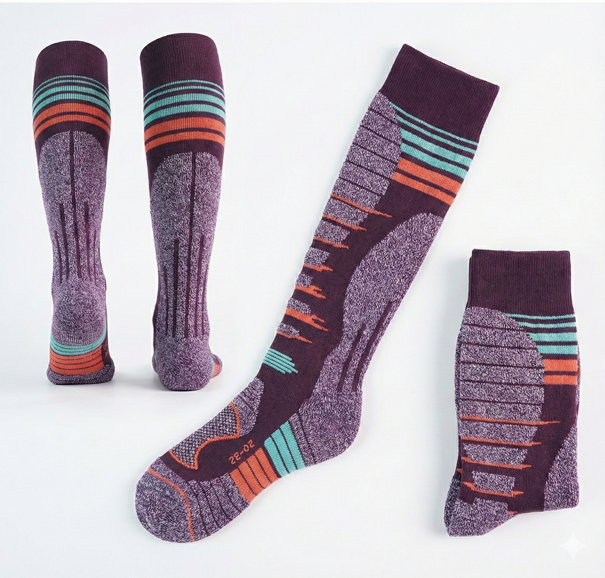 Sosete Schi/Snowboard Premium Lână Merinos. Compresie Gradată, Amortizare Șocuri, Anti-Miros. Mov.Marime M (35 - 38)