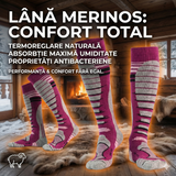 Sosete Schi/Snowboard Premium Lână Merinos. Compresie Gradată, Amortizare Șocuri, Anti-Miros. visiniu .Marime M (35 - 38)