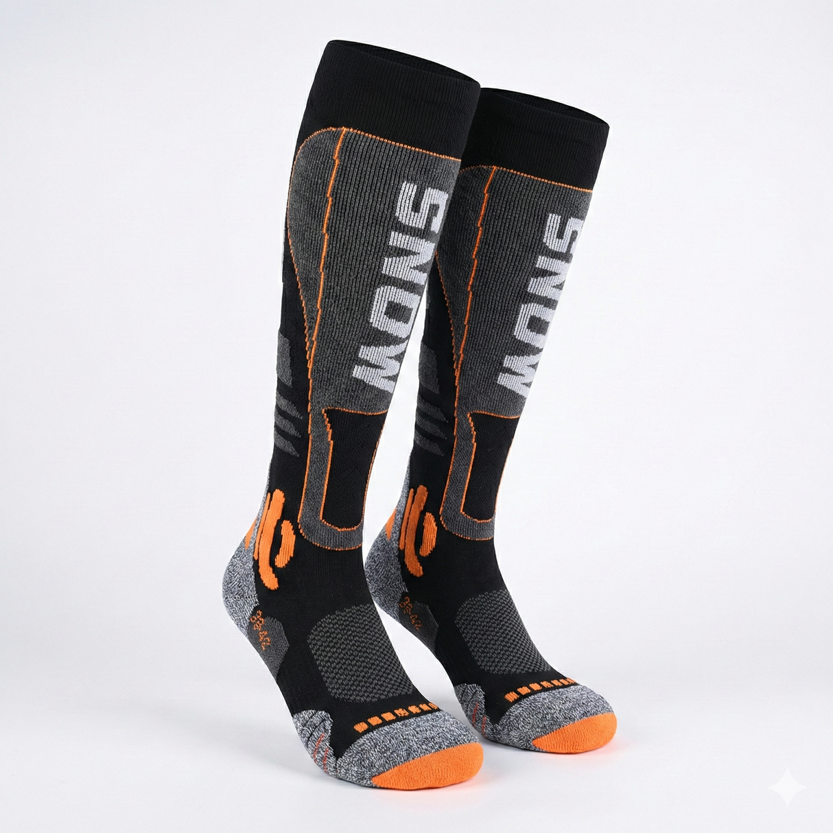 Sosete Ski/snowboard Tehnice 30% Lână  merino"SNOW" - Termice & Ergonomice, Unisex (Negru/Portocaliu)
