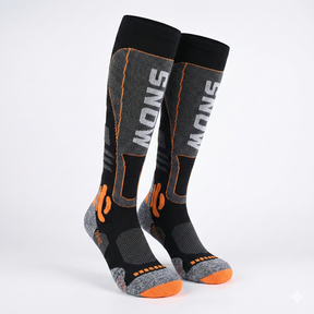 Sosete Ski hikerjoy 31% Merino SNOW – Termice Ergonomice Negru/Portocaliu Unisex