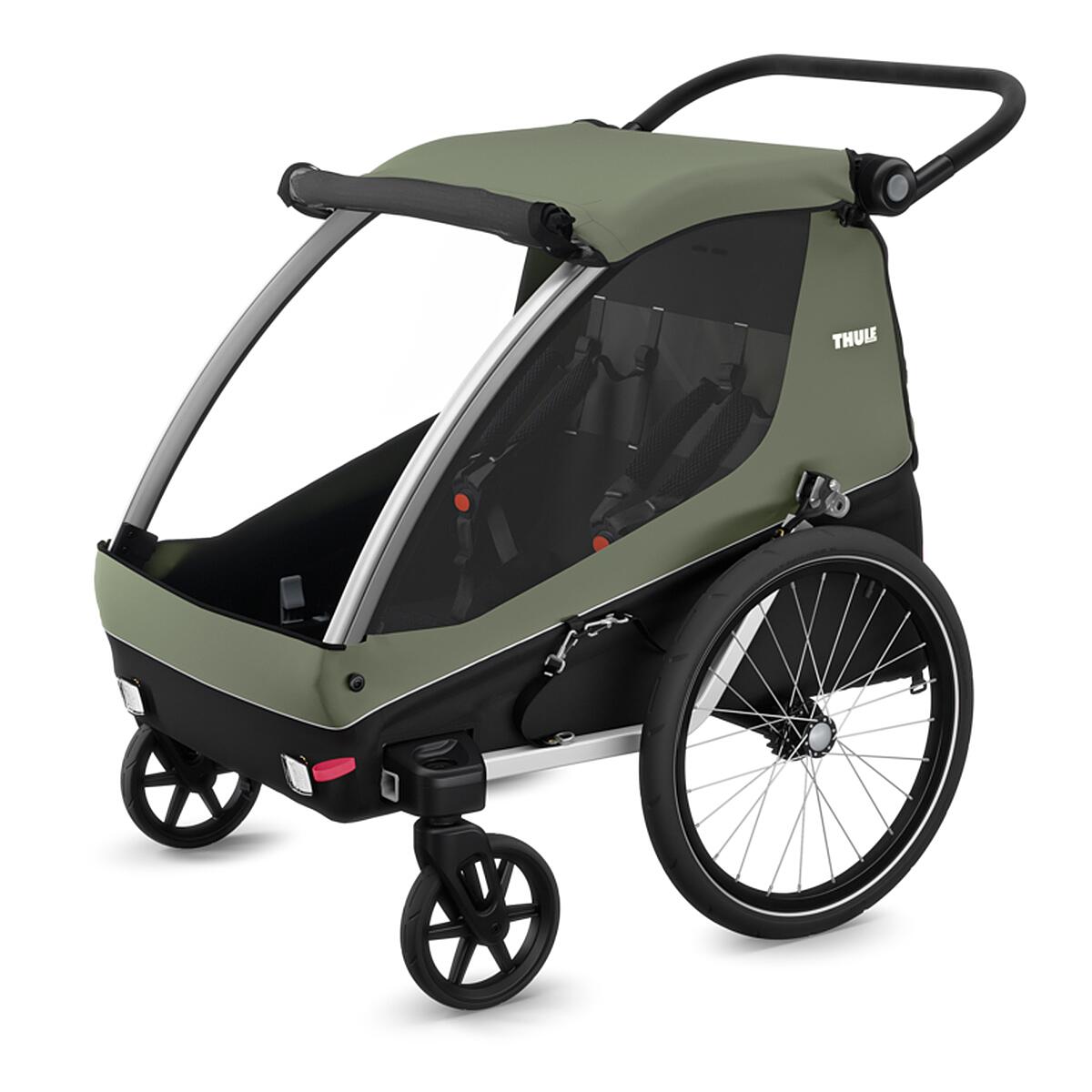 Remorca de bicicleta pentru transport 2 copii Thule Courier Vintage green