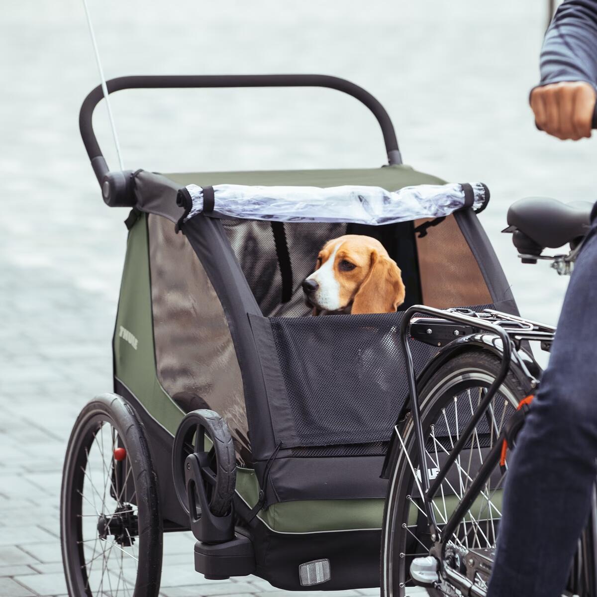 Remorca de bicicleta pentru transport 2 copii Thule Courier Vintage green