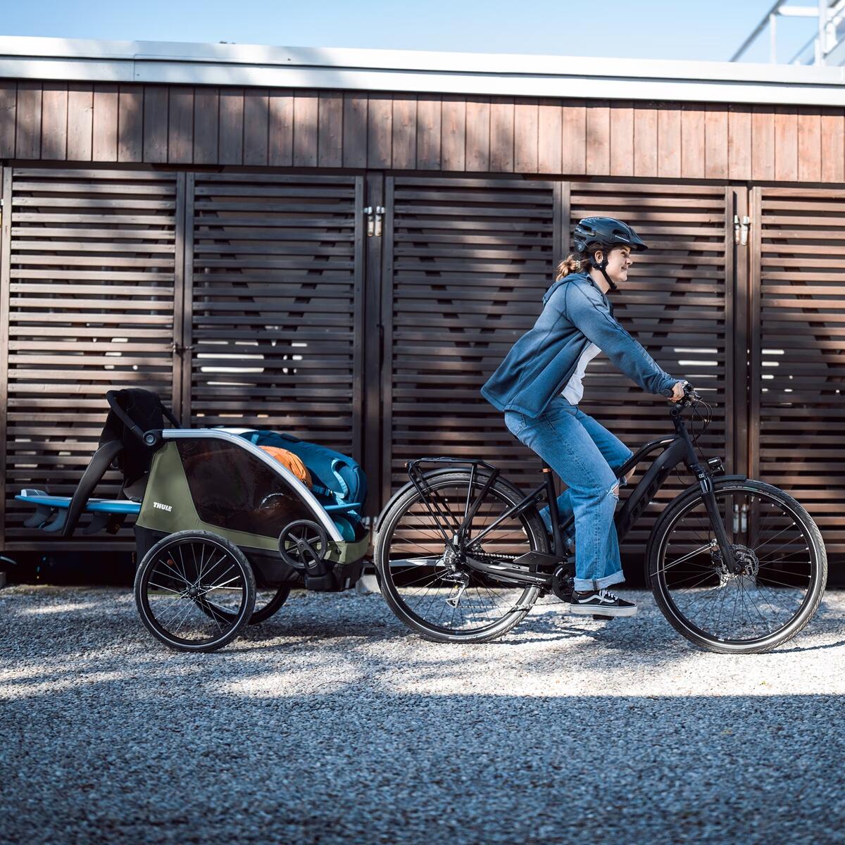 Remorca de bicicleta pentru transport 2 copii Thule Courier Vintage green