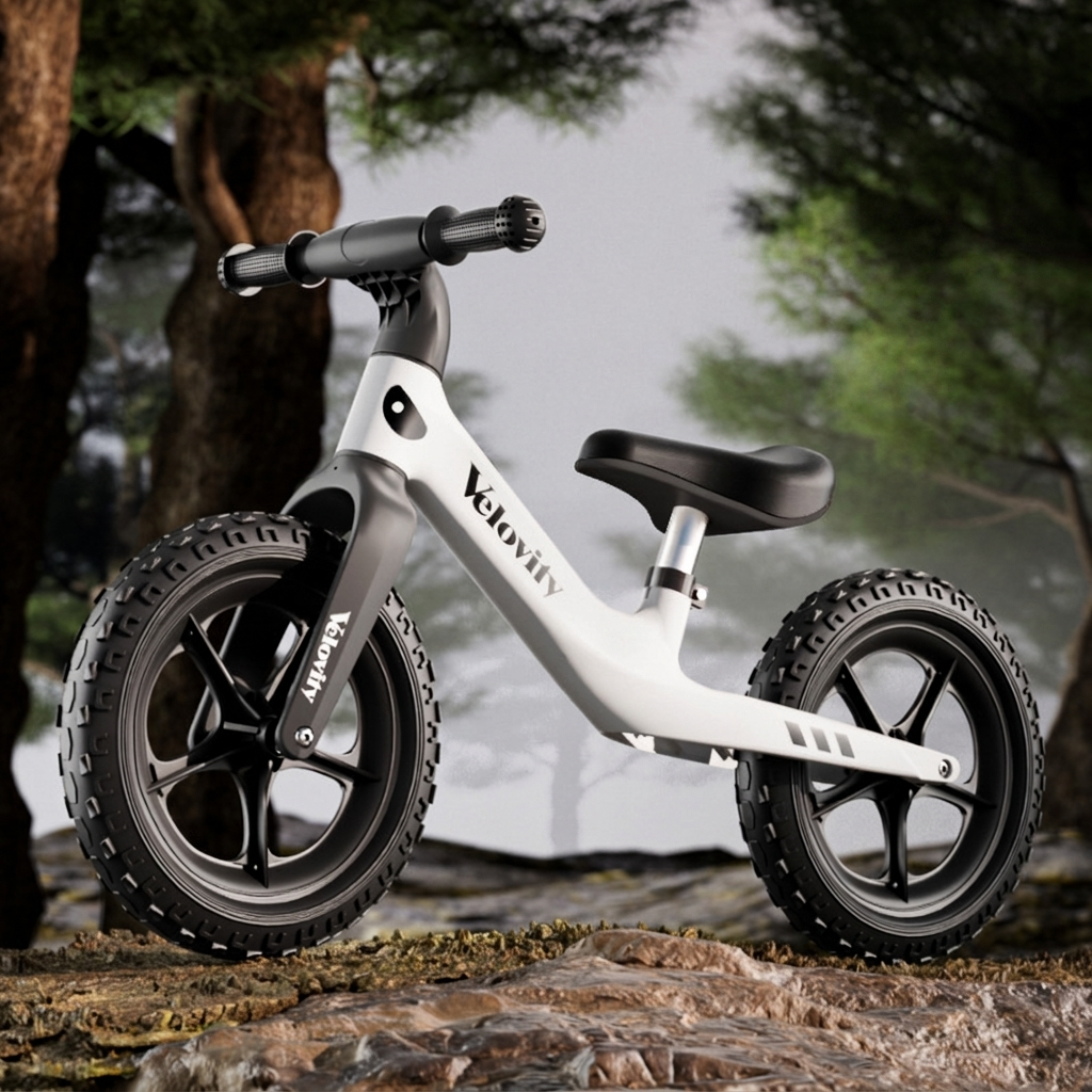 Bicicletă fără pedale alb perlat cu roți din spumă EVA, pentru copii 2–5 ani