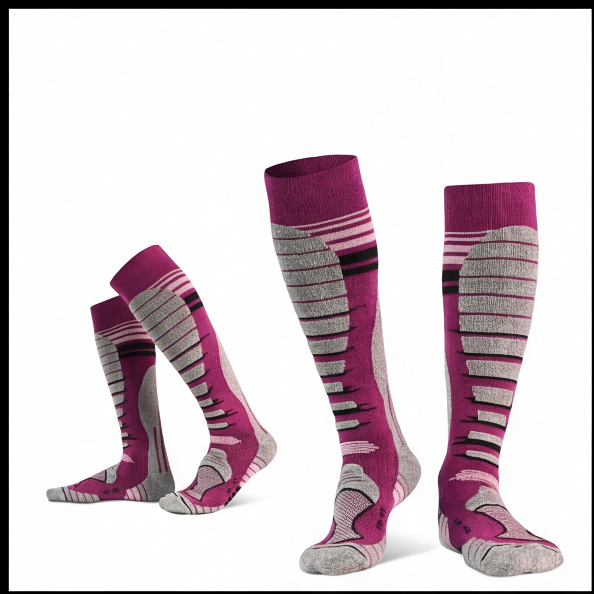 Sosete Schi/Snowboard Premium Lână Merinos. Compresie Gradată, Amortizare Șocuri, Anti-Miros. visiniu .Marime M (35 - 38)