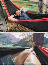 Hamac hikerjoy roșu cu negru, confortabil pentru 1-2 persoane