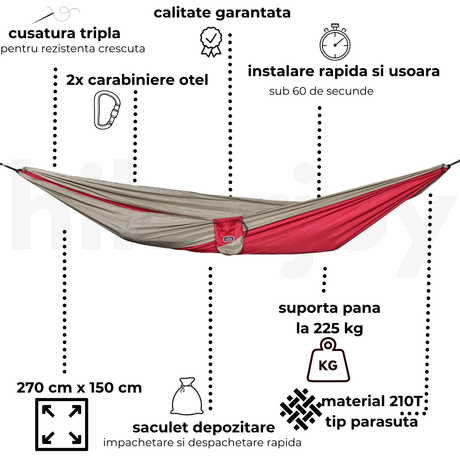 Hamac hikerjoy burgundy pliat compact în husă de transport