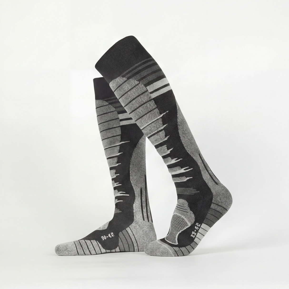 Sosete Schi/Snowboard Premium Lână Merinos. Compresie Gradată, Amortizare Șocuri, Anti-Miros. gei/negru.Marime L (39 - 43)