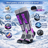 Sosete Ski hikerjoy Femei SNOW – Termice, Ranforsate, Gri/Roz Neon, Marime M