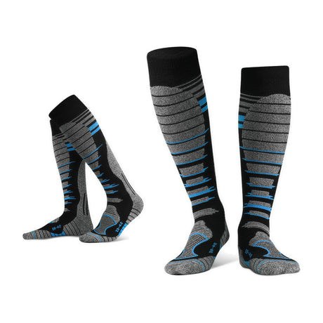 Șosete lungi de schi hikerjoy cu 30,9% lână merinos, negru cu gri și albastru, mărimea L (39-43)