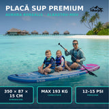 Placă SUP gonflabilă premium Aurora Borealis albastru-mov 350×87×15 cm, capacitate maximă 193 kg, presiune 12–15 PSI