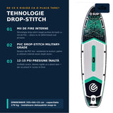 Tehnologie drop-stitch placă SUP Sparkwave: mii de fire interne, PVC military-grade, presiune 12–15 PSI — rigidă ca o placă tare