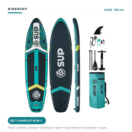 Placă SUP gonflabilă Azure 335 cm, set complet cu padelă, pompă și accesorii, fundal alb